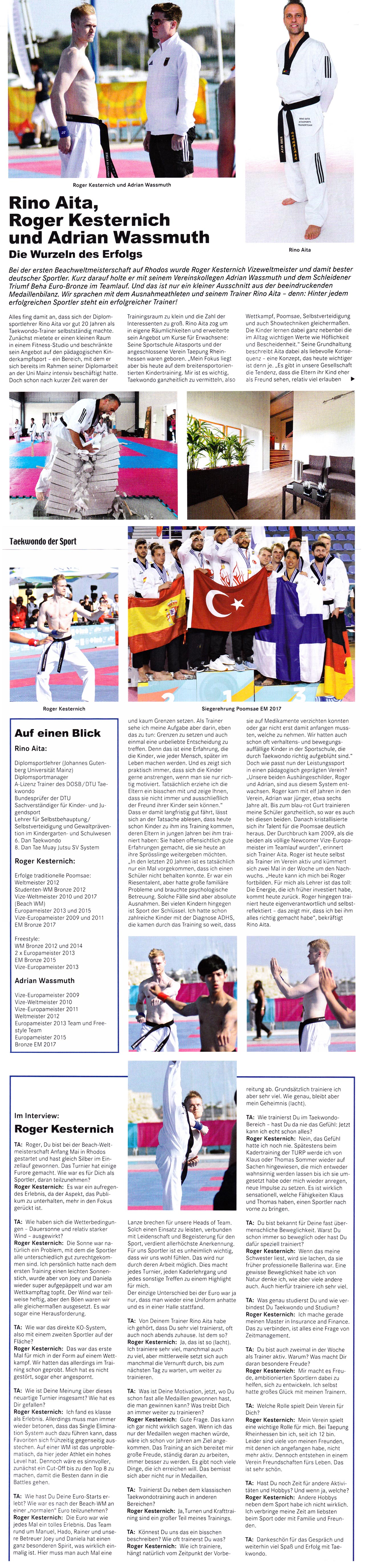 Zeitungsartikel über AITASPORTS Sportler Roger Kesternich - Taekwondo Weltmeister 